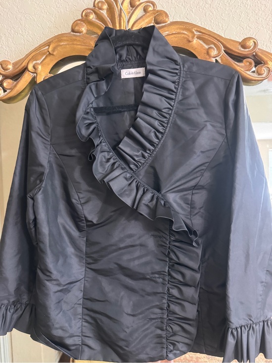 Calvin Klein Tops - Calvin Klein Black Ruffled Blouse with Stand Collar size Medium